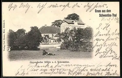 AK Oppendorf /Schwentine, Gasthaus Oppendorfer Mühle mit Leser auf der Wiese