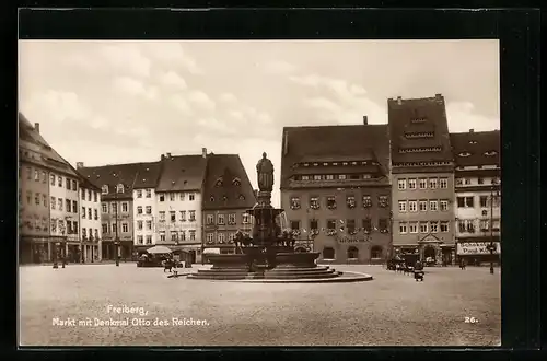 AK Freiberg, Markt mit Denkmal Otto des Reichen