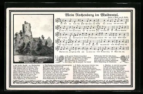 AK Rechenberg /Muldental, Lied Mein Rechenberg..., Burgruine um 1790
