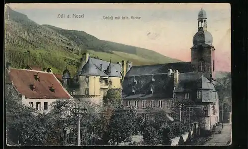 AK Zell a. Mosel, Schloss mit kath. Kirche