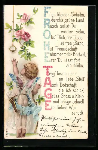 AK Frohe Tage, Engelchen mit Rosen