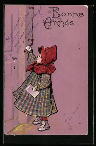 AK Mädchen läutet die Glocke zu Neujahr