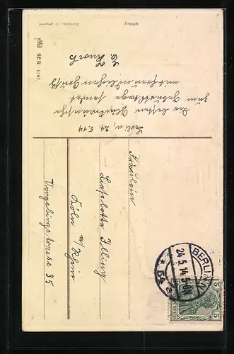 AK Bub mit Korb voller bunter Blumen zum Geburtstag