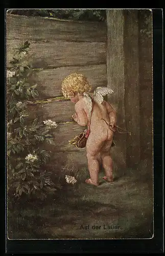 Künstler-AK Amor liegt auf der Lauer