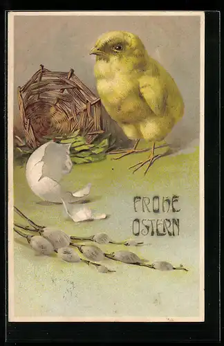 AK Schlüpfendes Osterküken, Frohe Ostern