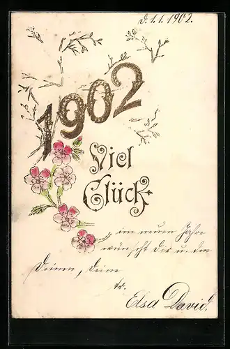 AK Jahreszahl 1902 mit Blumen