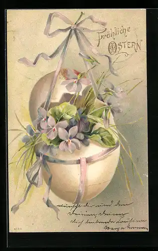 AK Eierschale mit Veilchen