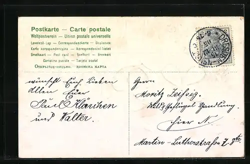 AK Jahreszahl mit Veilchen und Hufeisen, Neujahrsgruss 1906