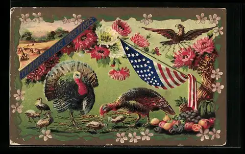 AK Truthähne zu Thanksgiving, Amerikanische Flagge