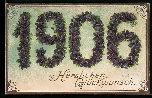 AK Jahreszahl aus Blumen, Neujahrsgruss 1906