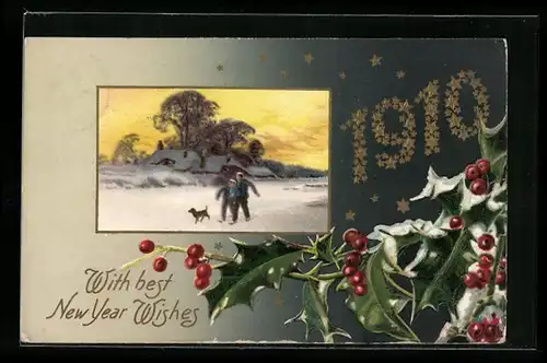 AK Jahreszahl 1910, Stechpalmenzweige