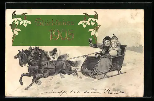 AK Kinder im Pferdeschlitten, Jahreszahl 1905
