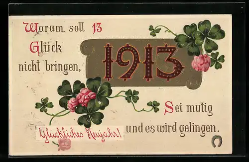 AK Jahreszahl 1913 mit Kleeblättern