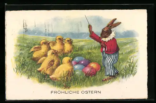 AK Osterhase dirigiert Osterküken-Chor
