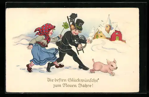 AK Schornsteinfeger jagt ein Schwein durch den Schnee
