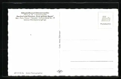 AK Ettmannsweiler /Schwarzwald, Gasthof und Pension Zum grünen Baum, Innenansicht