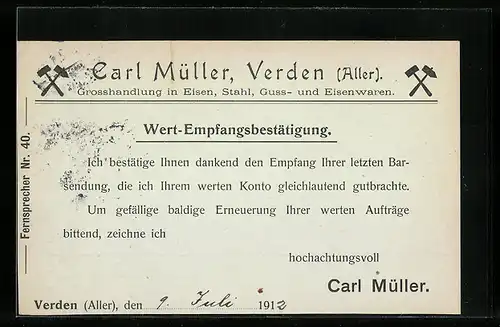 AK Verden /Aller, Eisenwarenhandlung von Carl Müller