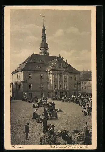AK Bautzen, Rathaus mit Wochenmarkt