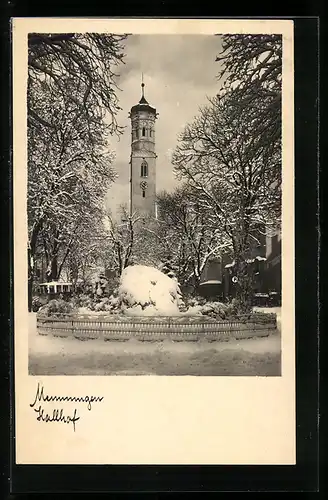 AK Memmingen, Hallhof mit Kirche im Schnee