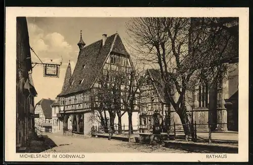 AK Michelstadt i. Odenwald, Strassenpartie mit Rathaus