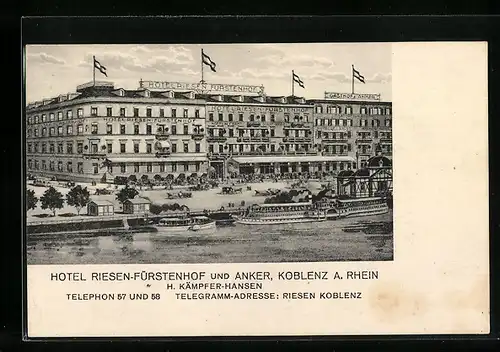 AK Koblenz a. Rhein, Hotel Riesen-Fürstenhof von H. Kämpfer-Hansen