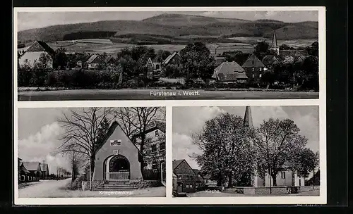 AK Fürstenau i. Westf., Kriegerdenkmal, Kirche, Ortsansicht