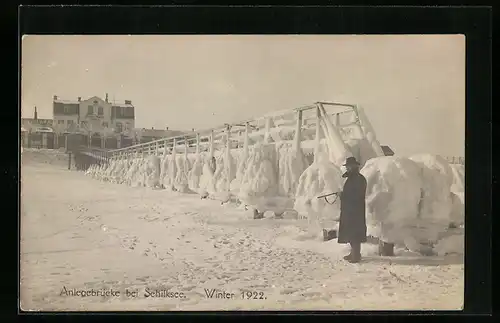 AK Schilksee, Anlegebrücke im Winter 1922