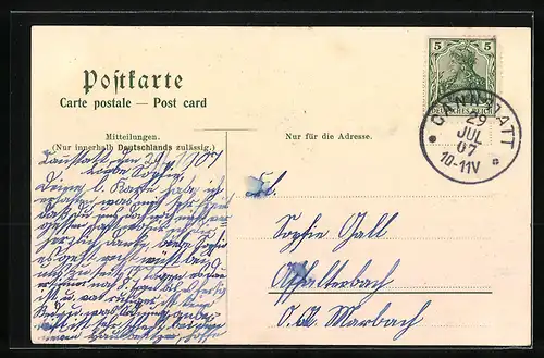 Lithographie Cannstatt, Ortsansicht mit Dampfzug, Aussichtsturm a. d. Burgholzhof