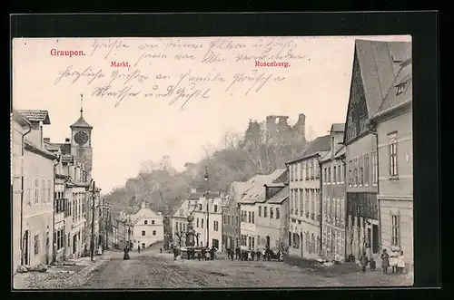 AK Graupen, Blick vom Markt zur Rosenburg