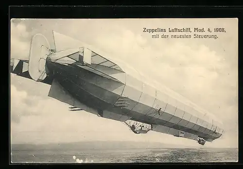AK Zeppelins Luftschiff, Mod. 4, 1908, mit der neusten Steuerung