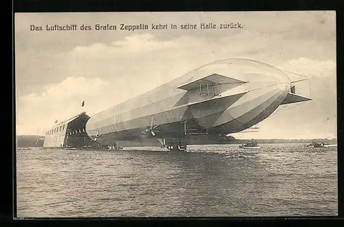 AK Das Luftschiff des Grafen Zeppelin kehrt in die Halle zurück