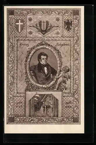 AK Portrait von Franz Schubert, 1797-1828, Wohnhaus