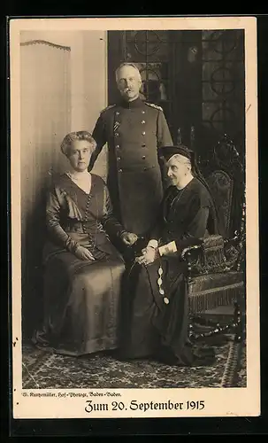 AK Grossherzog Friedrich von Baden in Uniform, mit Ehefrau und Mutter
