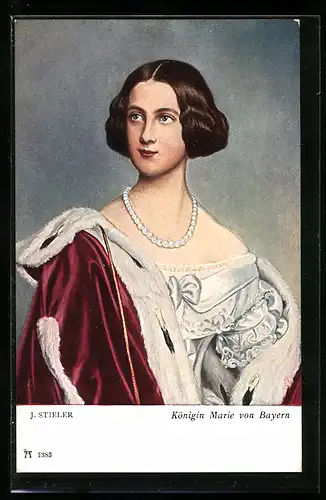 AK Portrait Königin Marie von Bayern im Kleid mit Perlenkette