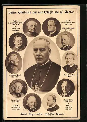 AK Unsere Oberhirten auf dem Stuhl des hl. Konrad, Erzbischof mit Hermann v. Bicari, Janaz Demeter & Thomas Körber