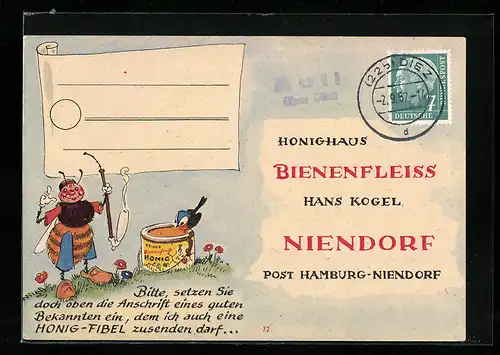 AK Niendorf, Reklame für Imkerei Honighaus Bienenfleiss Hans Kogel