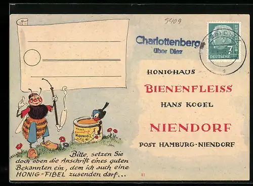 AK Niendorf, Reklame für Imkerei Honighaus Bienenfleiss Hans Kogel