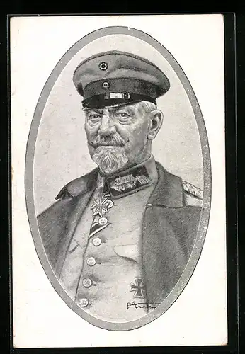 Künstler-AK Heerführer, Portrait General der Artillerie von Gallwitz in Uniform mit Schirmmütze
