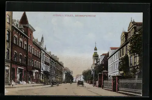 AK Haynau i. Schles., Blick in die Bahnhofstrasse