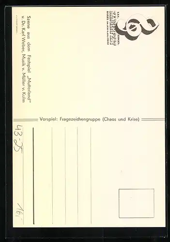 Künstler-AK Basel, XXV. Eidgen. Sängerfest 1935, Mutterland, Umzug mit Fragezeichen