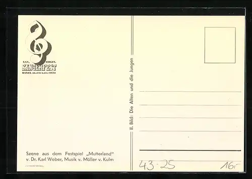 Künstler-AK Dr. Karl Weber: Basel, XXV. Eidgen. Sängerfest 1935, Mutterland, Ringen