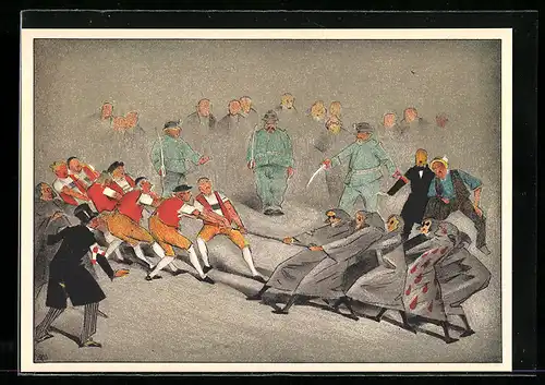 AK Basel, Sängerfest 1935, Szene aus dem Festspiel Mutterland, Tauziehen