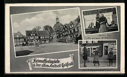 AK Solingen-Gräfrath, Festpostkarte Heimatfestspiele, Szenen aus Die grimme Wittib