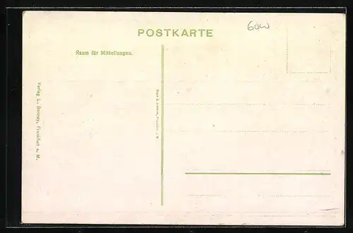 Lithographie Frankfurt-Westend, Strassenbahnen vor der Festhalle