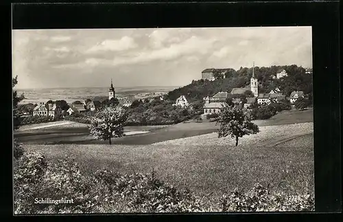 AK Schillingsfürst, Blick auf die Kirchen im Ort