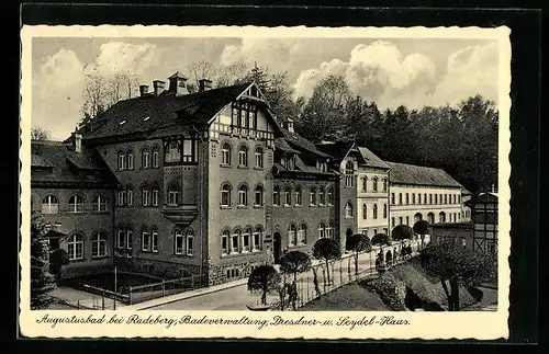 AK Augustusbad bei Radeberg, an der Badeverwaltung, Dresdner- und Seydel-Haus