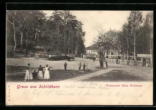 AK Berlin-Grunewald, Schildhorn, Besucher vor dem Restaurant Hans Ritzhaupt