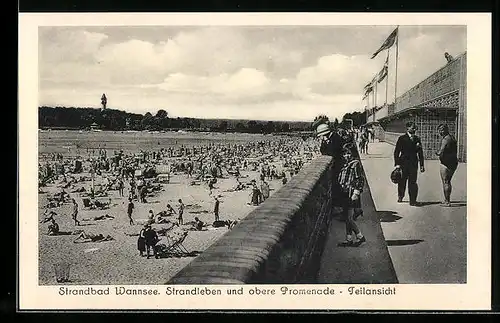 AK Berlin-Wannsee, Strandleben und obere Promenade, Teilansicht