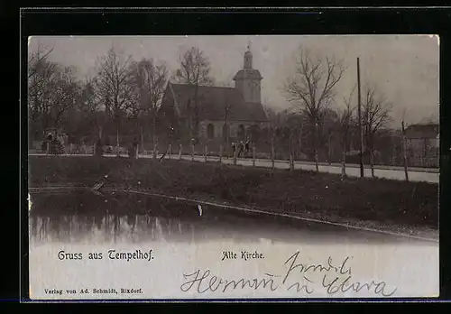 AK Berlin-Tempelhof, Partie an der alten Kirche