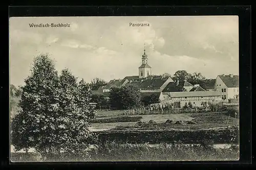 AK Wendisch-Buchholz, Panoramaansicht mit der Kirche